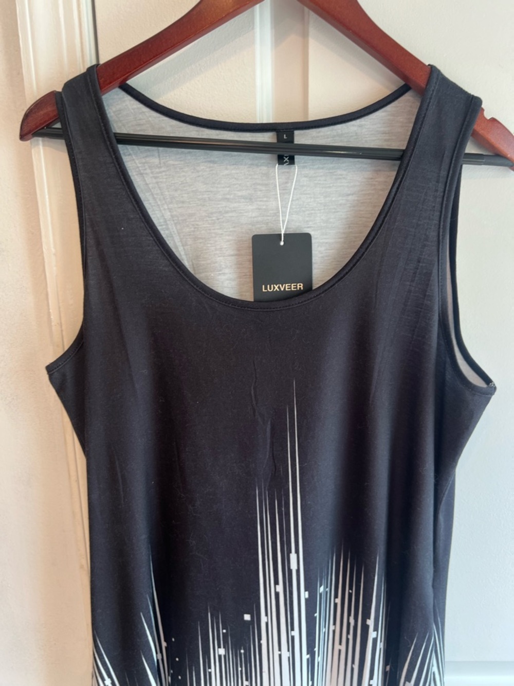 NWT Luxveer Women's Black & White Sleeveless Casual Pull on Dress/coverup SizeL - Picture 3 of 10